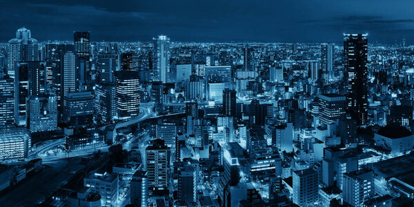 Osaka urban city at night, Japan.