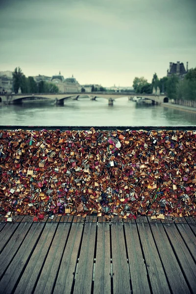 Enorme Hoeveelheid Hangsloten Brug Seine Parijs — Stockfoto