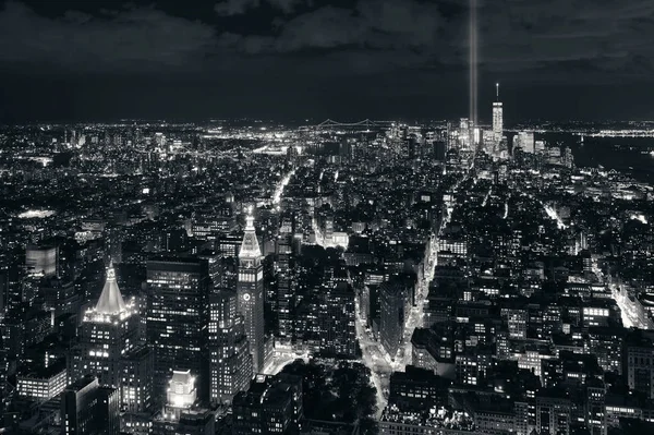 Nova Iorque Vista Skyline Centro Cidade Noite Com Setembro Tributo — Fotografia de Stock