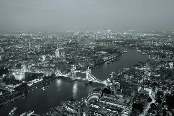 Panorama Vista Aerea Londra Notte Con Architetture Urbane Tower Bridge — Foto Stock