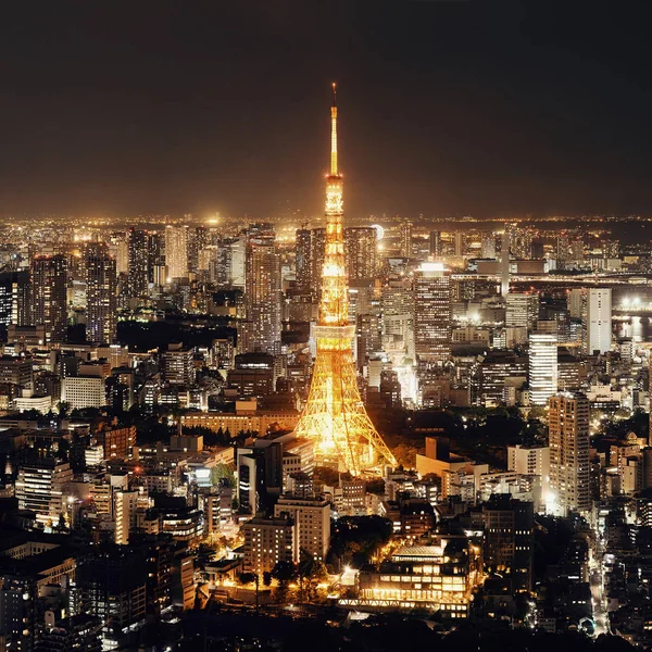 日本东京塔楼和城市天窗的夜景 — 图库照片