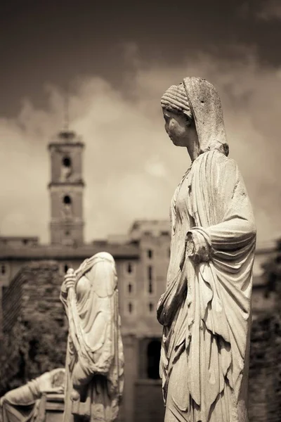 Rom Forum Med Ruinerna Historiska Byggnader Och Statyer Trädgården Italien — Stockfoto