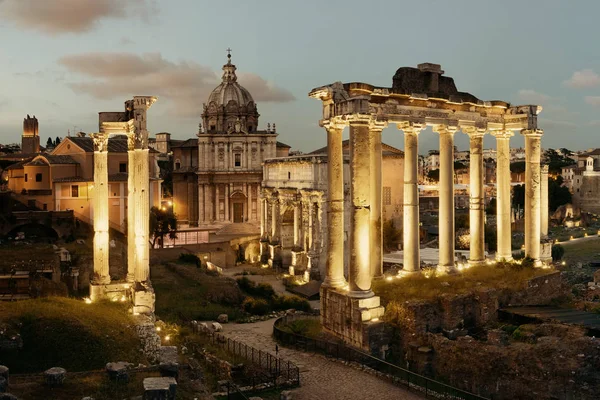 Rome Forum Avec Ruines Architecture Antique Nuit Italie — Photo