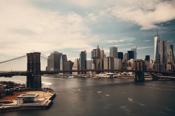 Brooklyn Bridge Het Centrum Van Manhattan Skyline New York City — Stockfoto