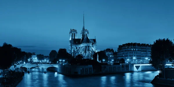 Notre Dame Paris Κατά Σούρουπο Πάνω Από Τον Ποταμό Σηκουάνα — Φωτογραφία Αρχείου