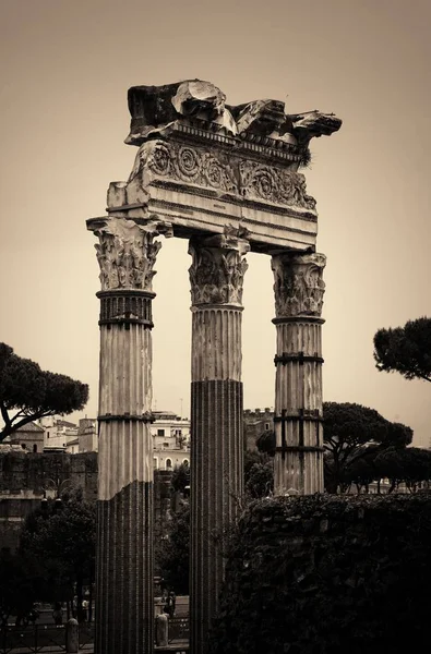 Colunas Fórum Roma Com Ruínas Edifícios Históricos Itália — Fotografia de Stock