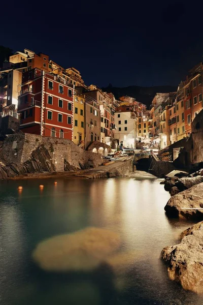 Riomaggiore Waterfront View Buildings Cinque Terre Night Italy — Stock Photo, Image