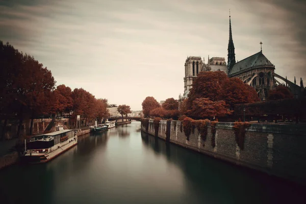 Paris River Seine Mit Kathedrale Notre Dame Und Booten Frankreich — Stockfoto