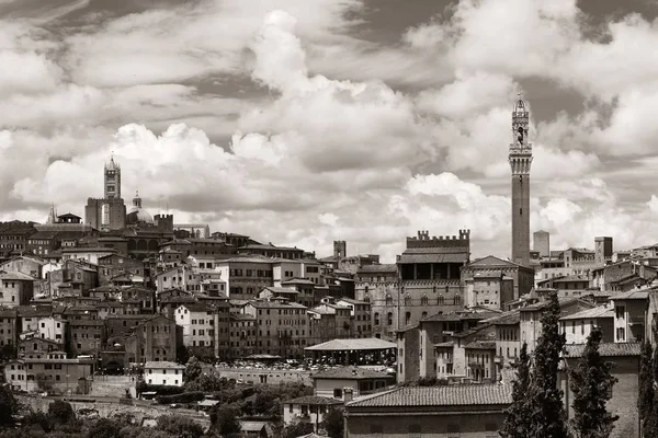 Sienas Katedral Och Klocktornet Torre Del Mangia Med Historiska Byggnader — Stockfoto