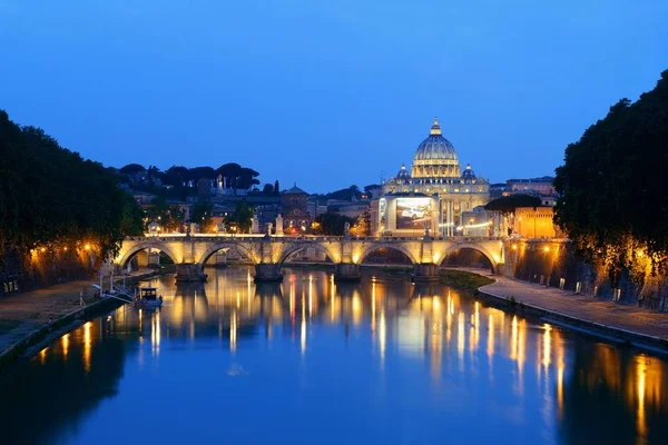 Řeka Tiber Římě Vatikánu Peters Bazilika Ponte Sant Angelo Noci — Stock fotografie