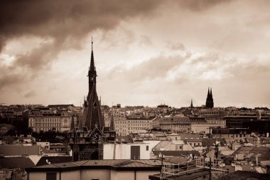 Prag, Çek Cumhuriyeti 'ndeki tarihi binalarla çatısı manzaralı.