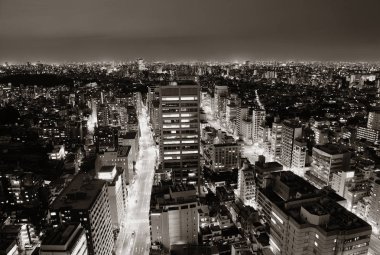 Tokyo kentsel gökdelenler manzarası çatı görünümü gece, Japonya.