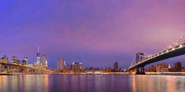 Manhattan Downtown Urban View Brooklyn Bridge Night — стокове фото