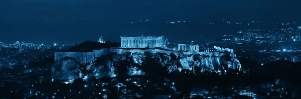 Die Historischen Ruinen Der Akropolis Der Nacht Vom Berg Aus — Stockfoto