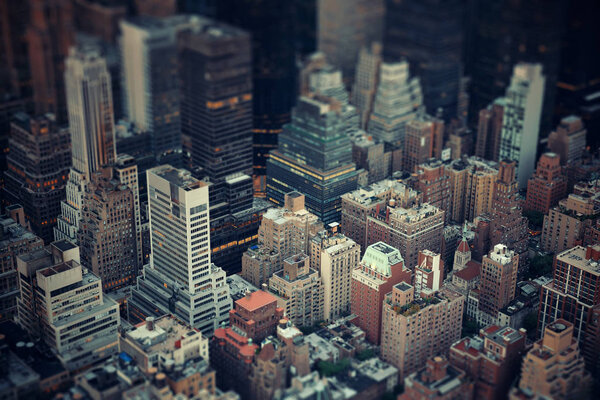 Midtown skyscrapers buildings rooftop view tilt-shift in New York City