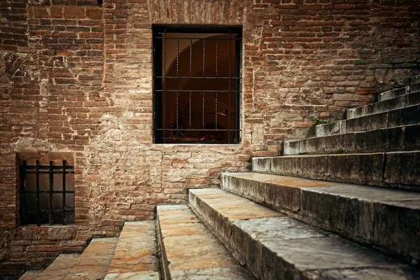 Itálie Siena Staré Budovy Closeup Schodů Oken Cihlové Zdi — Stock fotografie