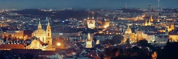 Prague Vue Panoramique Sur Toit Avec Des Bâtiments Historiques Nuit — Photo
