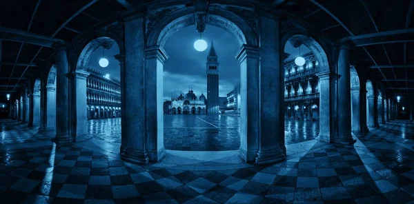 Hallway Night Panorama View Piazza San Marco Venice Italy — Stock Photo, Image