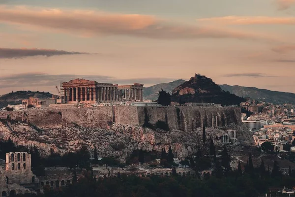 Atenas Skyline Sunrise Visto Alto Montanha Grécia — Fotografia de Stock