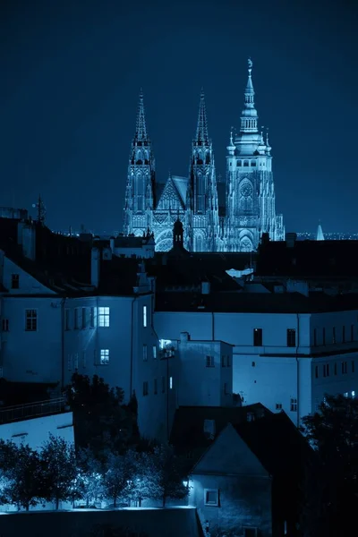 Zamek Praski Katedrą Wita Czechach Nocy — Zdjęcie stockowe