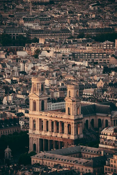 日落时的巴黎城市天台景观 — 图库照片
