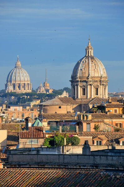 Rooftop view of Rome historical architecture and city skyline, Italy.