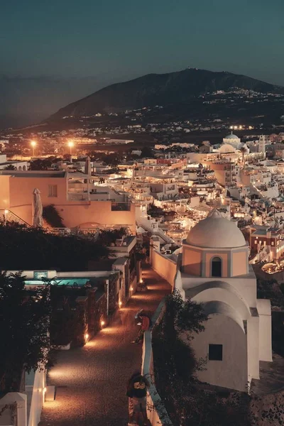 Santorini Panorama Ulice Noci Budovami Řecku — Stock fotografie