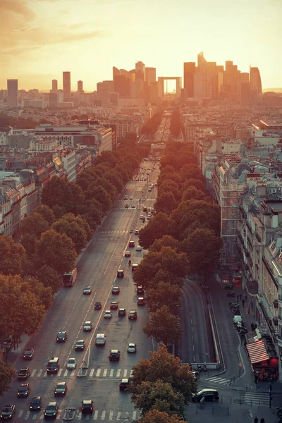 Париж Захід Сонця Даху Подання Сіті Горизонт Діловим Районом Дефанс — стокове фото