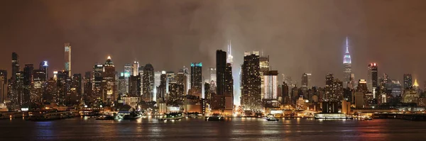 Manhattan Midtown Skyskrapor Och New York City Skyline Panorama Natten — Stockfoto