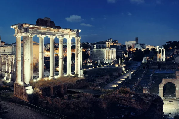 Foro Roma Con Rovine Architettura Antica Notte Italia — Foto Stock