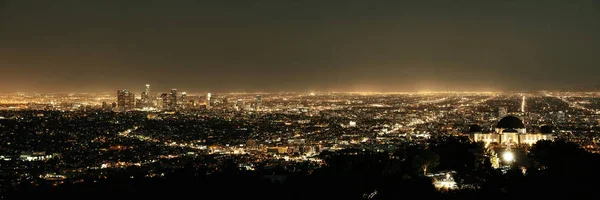 Los Angeles Nocą Miejskich Budynków Obserwatorium Griffith — Zdjęcie stockowe