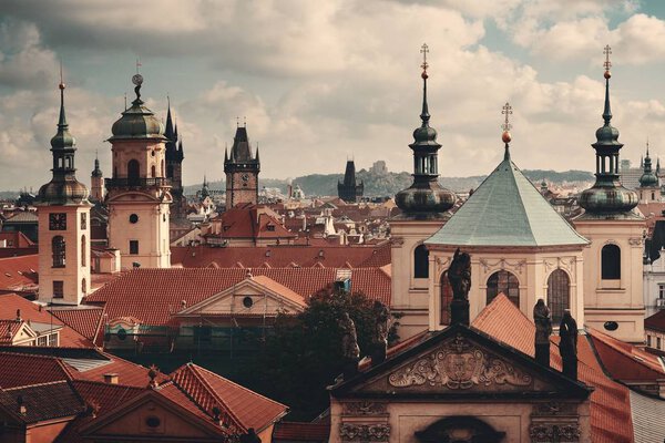 Prague skyline rooftop view with historical buildings, Czech Republic.