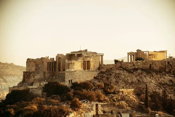 Acropolis Historical Ruins Top Mountain Sunrise Athens Greece — Stock Photo, Image