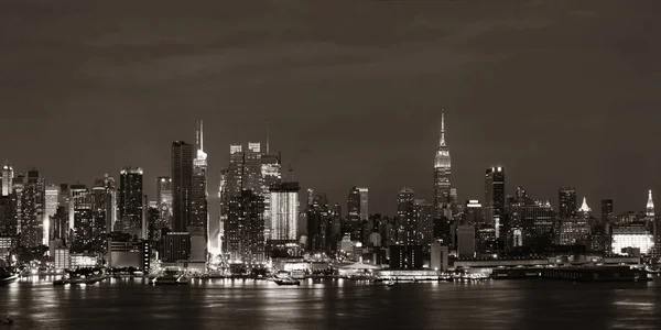 Манхеттенські Хмарочоси Нью Йоркський Скайлайн Вночі — стокове фото