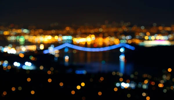 Vancouver Město Noční Pohled Bokeh Budovami Most — Stock fotografie