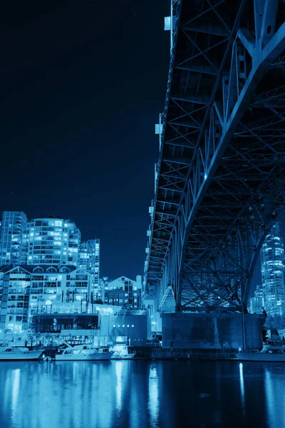 Vancouver False Creek Nuit Avec Pont Bateaux — Photo