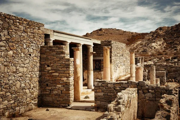 Temple Dans Les Ruines Historiques Île Delos Près Mikonos Grèce — Photo