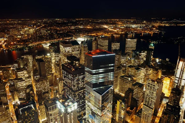Střešní Noční Pohled Centrum New Yorku Městskými Mrakodrapy — Stock fotografie