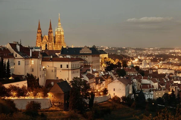 Castelo Praga Com Catedral São Vito República Checa Noite — Fotografia de Stock