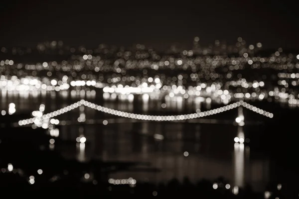 Vancouver Città Vista Notturna Bokeh Con Edifici Ponte — Foto Stock