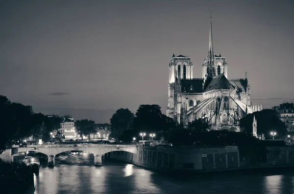 Notre Dame Paris Skymningen Över Floden Seine Som Berömda City — Stockfoto