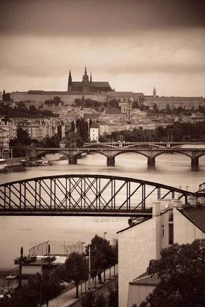 Vista Panorámica Del Horizonte Praga Puente Sobre Río República Checa — Foto de Stock