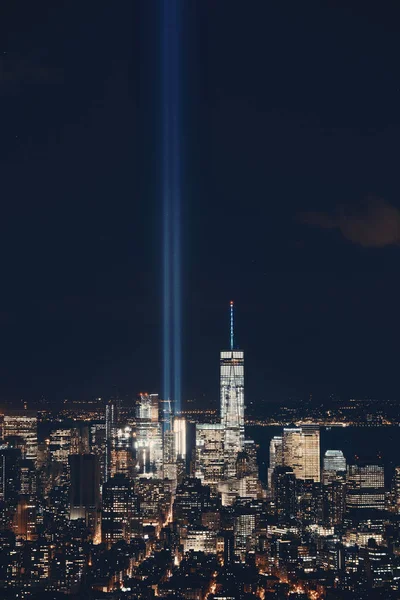 Vista Sullo Skyline Del Centro New York Notte Con Luce — Foto Stock