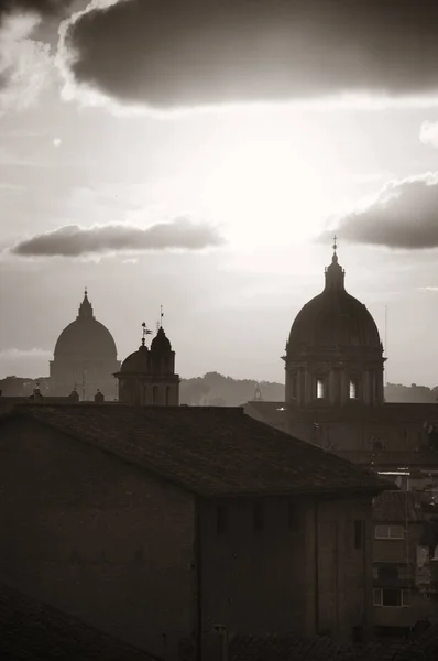 Rome Dak Weergave Bij Zonsondergang Met Eeuwenoude Architectuur Italië Zwart — Stockfoto