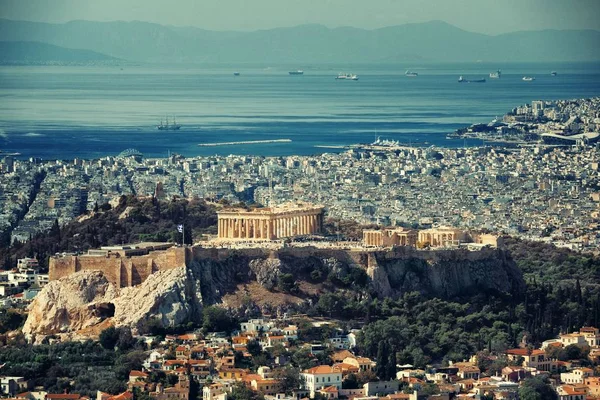 Athene Stadsgezicht Met Akropolis Van Bovenaf Bekeken Griekenland — Stockfoto