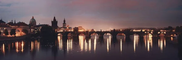 Vista Panorámica Del Horizonte Praga Puente Sobre Río República Checa — Foto de Stock