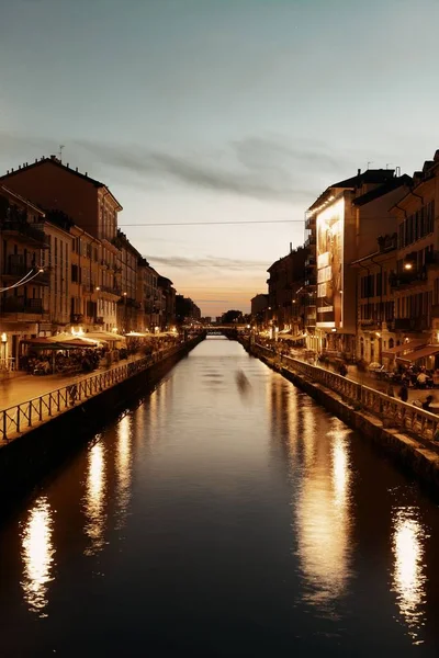 Naviglio Grande Csatorna Éjszakai Élet Naplemente Után Étterem Bárok Milánóban — Stock Fotó