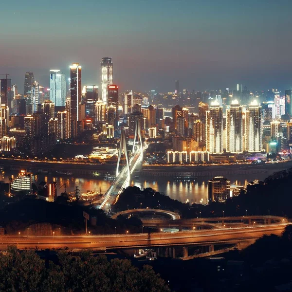 Chongqing Urban Arkitektur Och Stadssiluett Natten Kina — Stockfoto