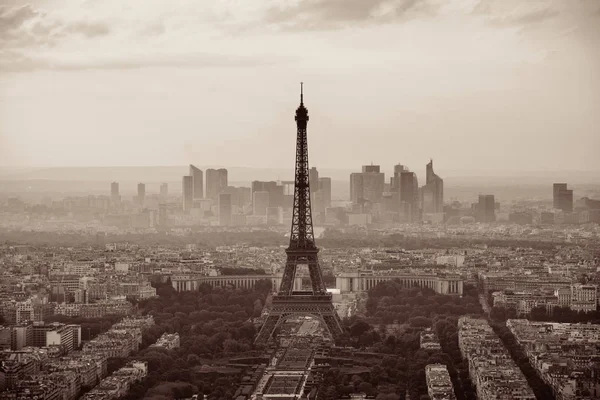 Paris Şehir Çatısı Manzaralı Eyfel Kulesi Siyah Beyaz — Stok fotoğraf