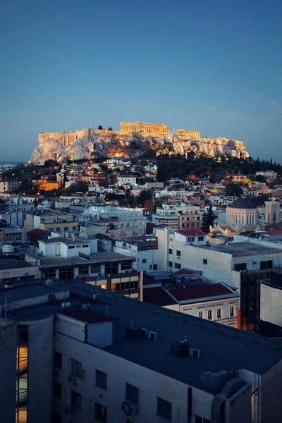 Θέα Στον Ορίζοντα Της Αθήνας Βράδυ Ελλάδα — Φωτογραφία Αρχείου